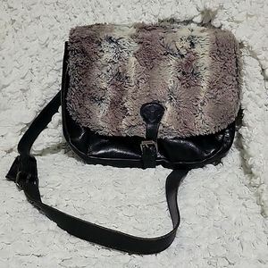 Patricia Nash dark brown purse with rabbit fur